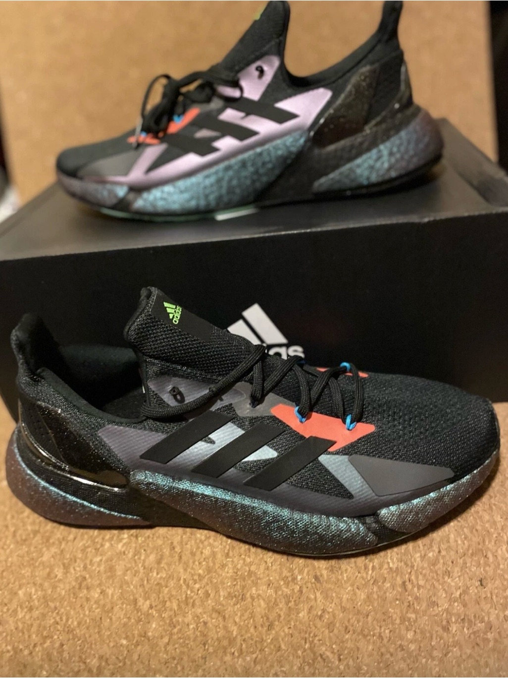 Adidas Black Trainers With Iridescent Midsole And Coral Accents